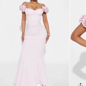 Fashion Nova Strapless Pink Dress with Floral Accents